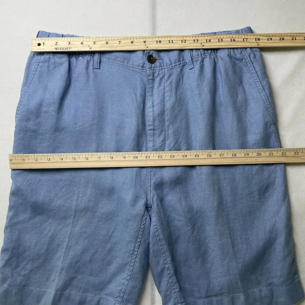 Caribbean 100% Linen Flat Front Bermuda Shorts Blue Men's Size 38x10-(dmp)